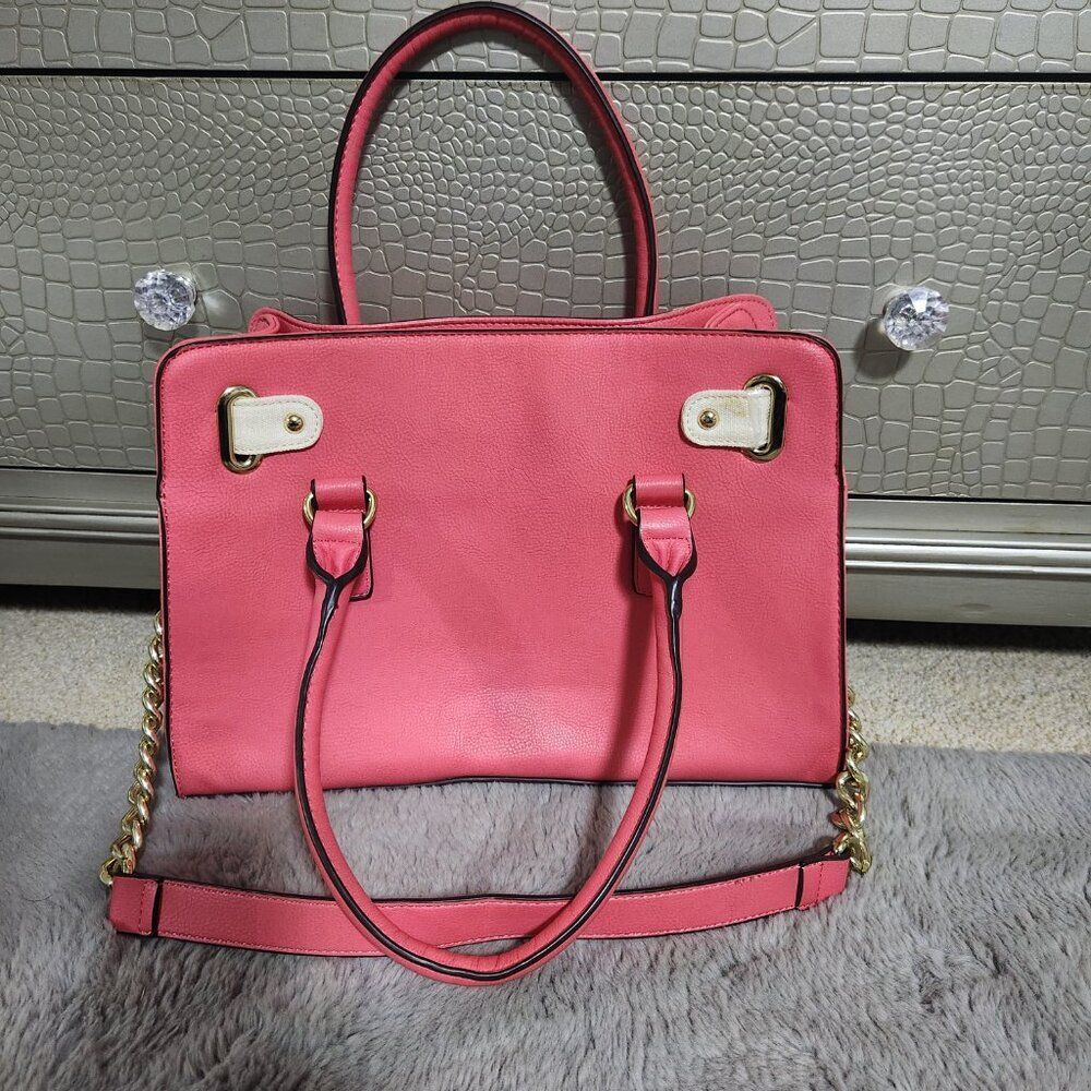 Hot Coral Pink Satchel Purse/ Tote - Picture 4 of 10